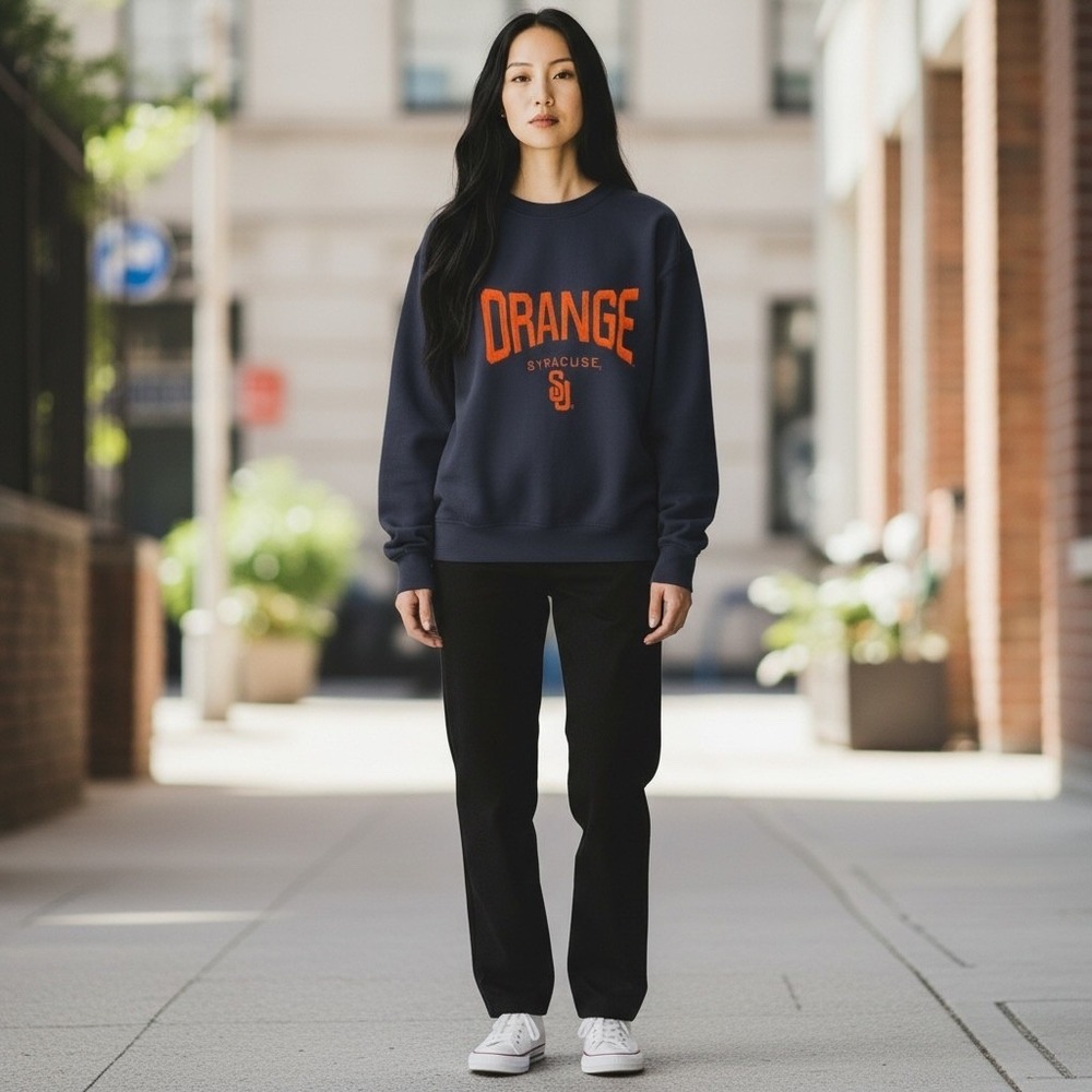 AS Sports Syracuse Orange Crewneck Sweatshirt Navy Blue Embroidered Collegiate M